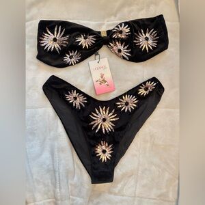 Oceanus Black Floral Bikini Set